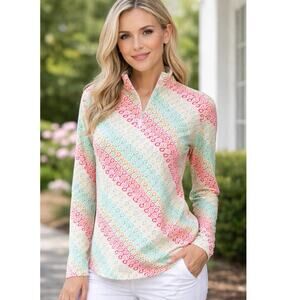 IBKÜL Women’s Quarter Zip Golf Top M Multicolor Geometric Print Long Sleeve